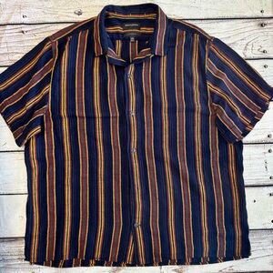 Banana Republic XXL Striped Camp Shirt Navy Multicolor Short Sleeve